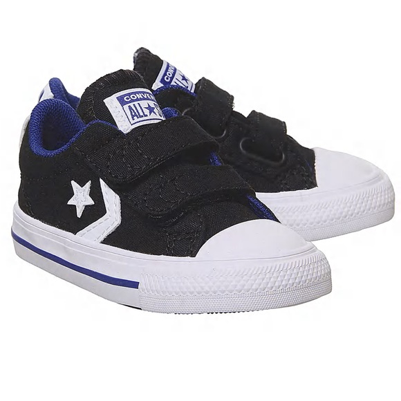Converse Star Player Infant Double Velcro Black Rush Blue White Shoes - Picture 2 of 12